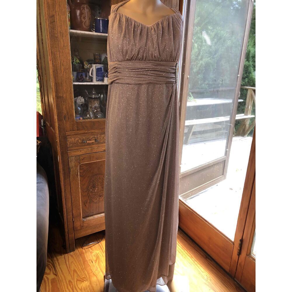 R&M Richards Rose Gold Shimmer Ruched Evening Gown Strapless& jacket Womens 20W